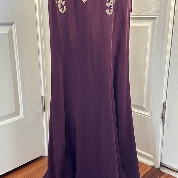 Dancing Queen Purple and Gold Embellished Halter Gown - Picture 5 of 16